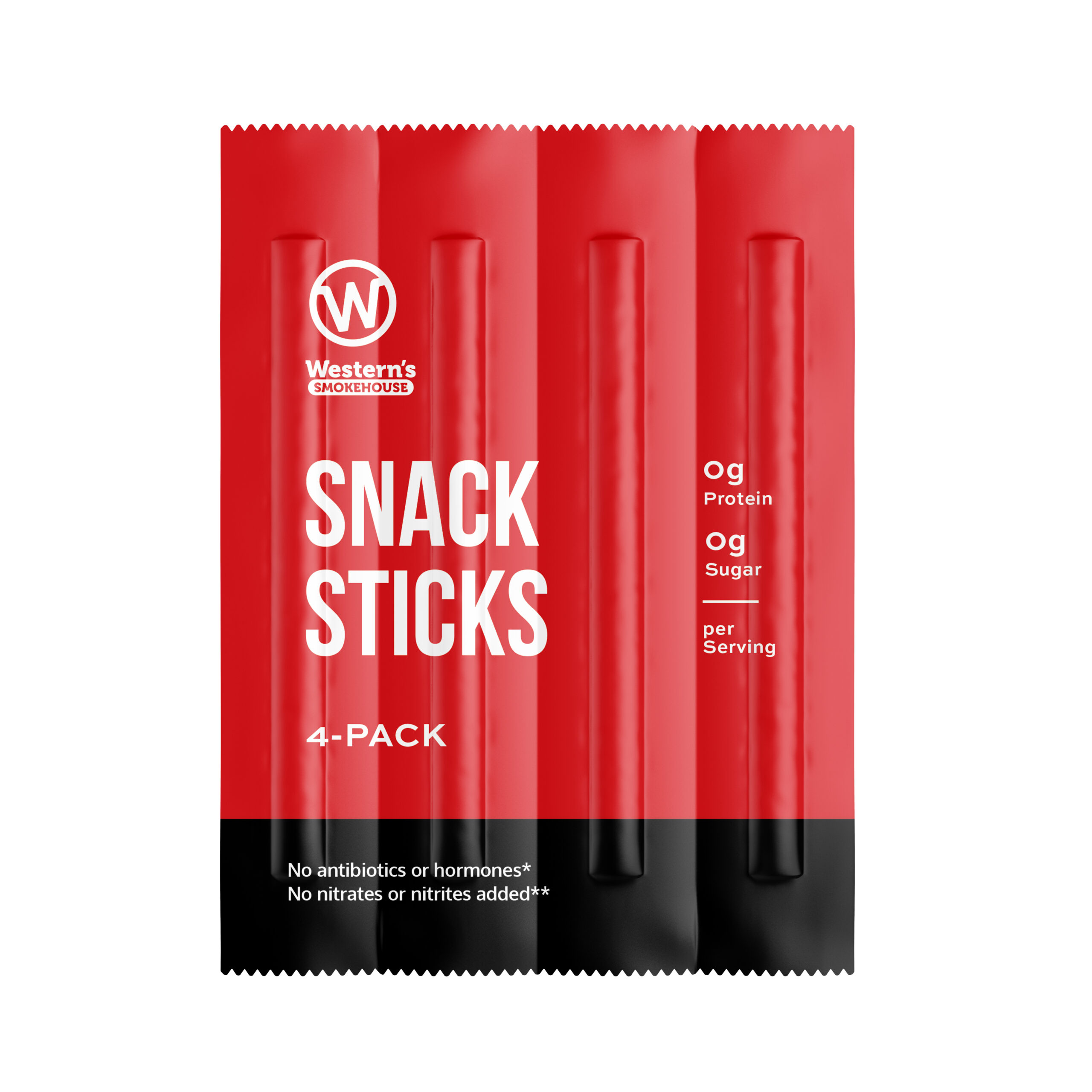 Image of a perforated four pack of meat snack sticks.