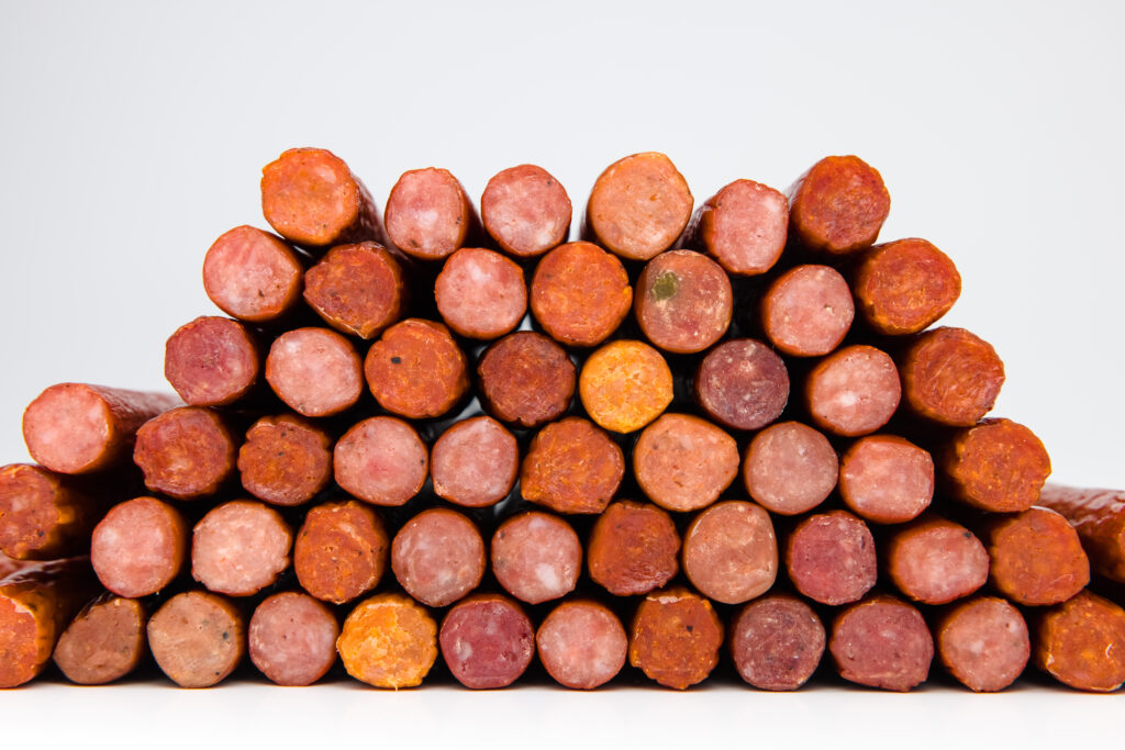 Image of a stack of meat snack sticks.