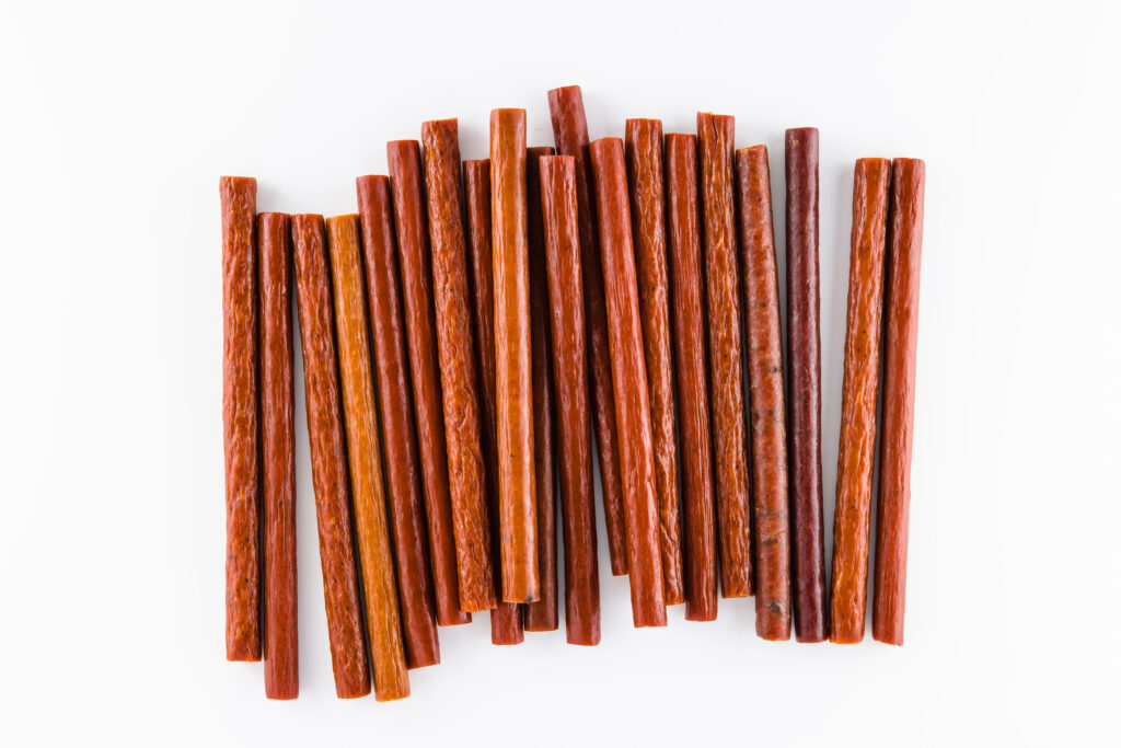 Image of a line of meat snack sticks.