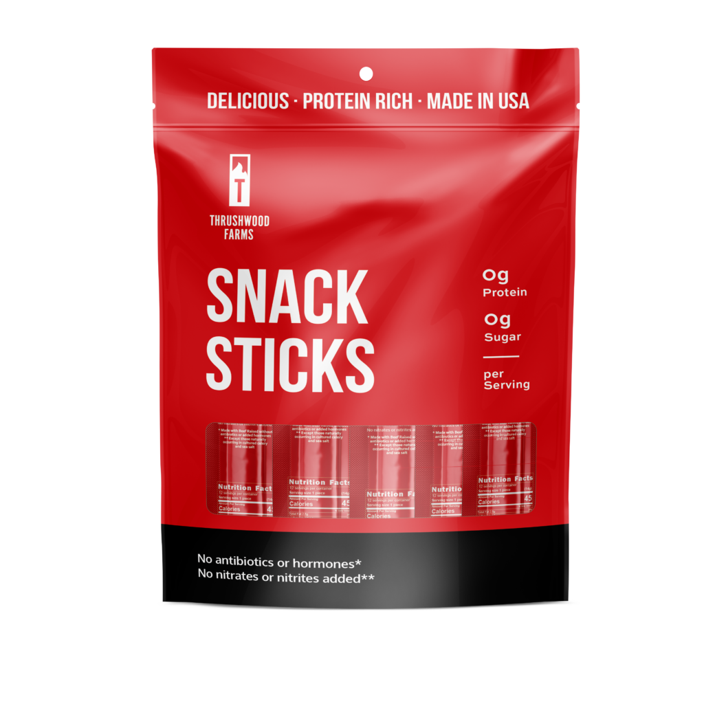 Image of a master bag of individually wrapped meat snack sticks. The bag can be sized in a four count up to a 24 count Master Bag.